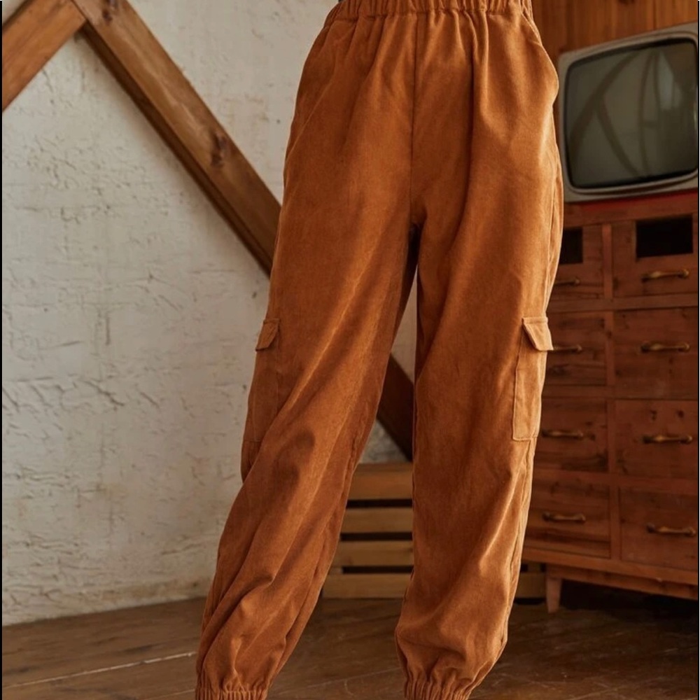 Dark Orange Corduroy Cargo Joggers!